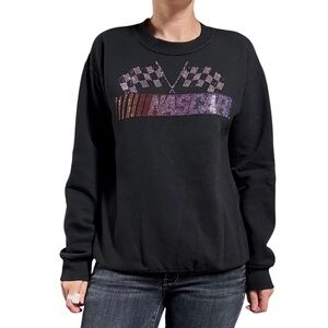 Nascar | Women’s Rhinestone Bling Logo Black Pullover Sweatshirt
